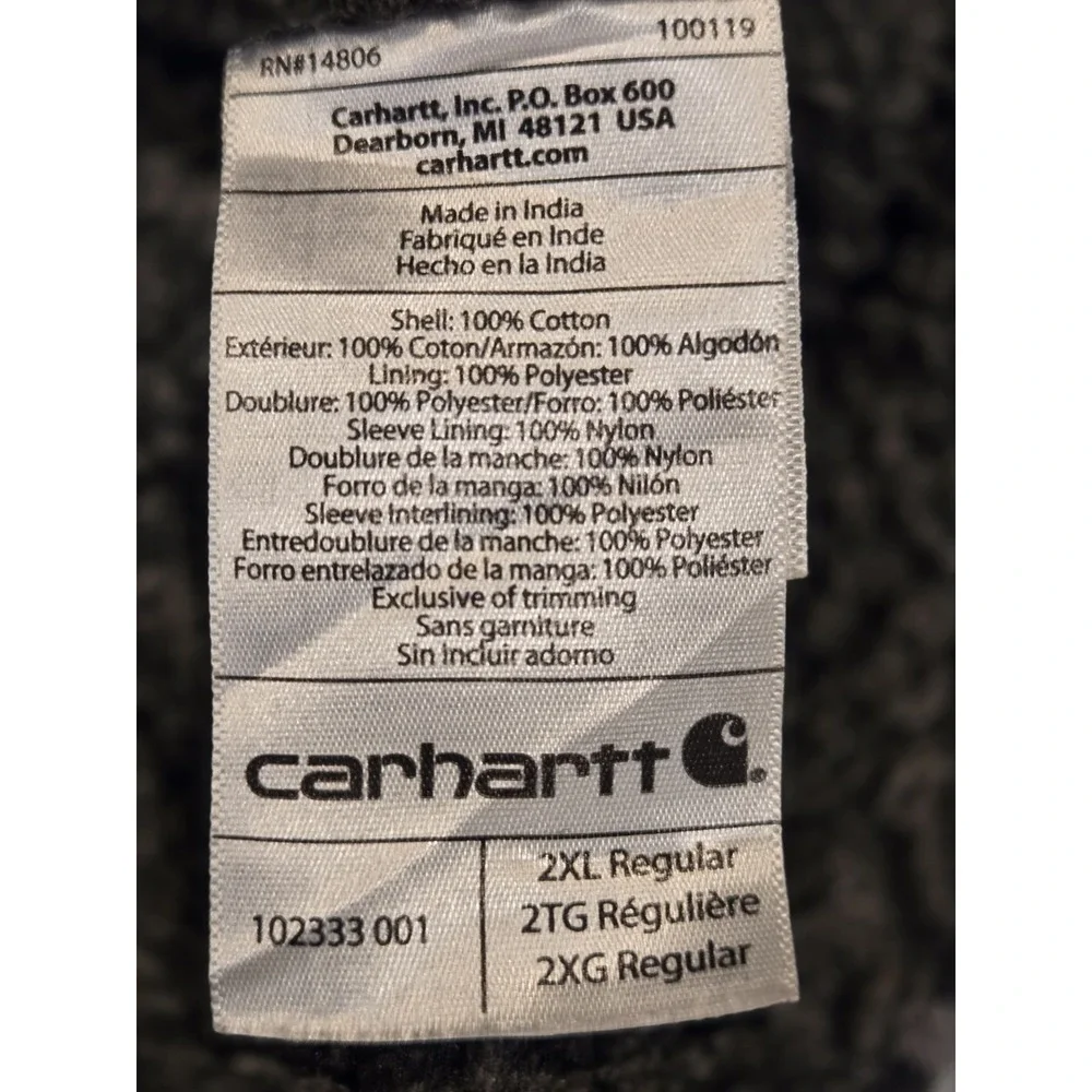 Carhartt 102333 Hubbard Sherpa Lined Flannel Shirt Jacket Men's 2XL Plaid